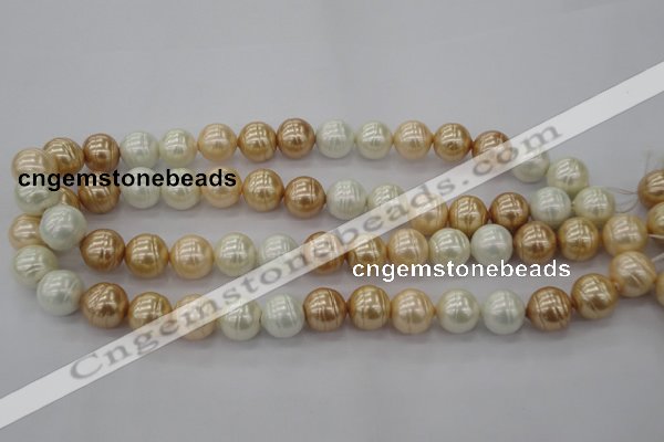 CSB624 15.5 inches 14mm whorl round mixed color shell pearl beads