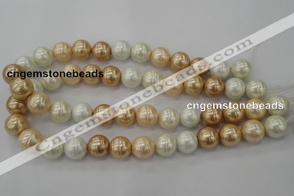 CSB636 15.5 inches 16mm whorl round mixed color shell pearl beads