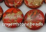 CSE195 15.5 inches 25mm flat round dyed natural sea sediment jasper beads