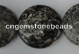 CSI30 15.5 inches 30mm flat round silver scale stone beads wholesale