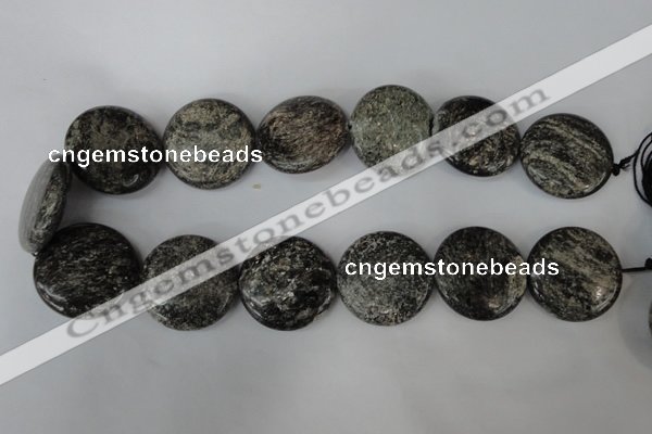 CSI30 15.5 inches 30mm flat round silver scale stone beads wholesale