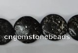 CSI87 15.5 inches 20mm flat round silver scale stone beads wholesale