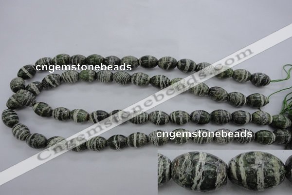 CSJ100 15.5 inches 10*14mm rice green silver line jasper beads