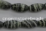 CSJ105 15.5 inches 10*20mm rice green silver line jasper beads