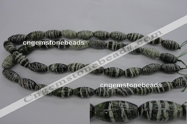 CSJ105 15.5 inches 10*20mm rice green silver line jasper beads