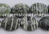 CSJ113 15.5 inches 15*20mm faceted oval green silver line jasper beads