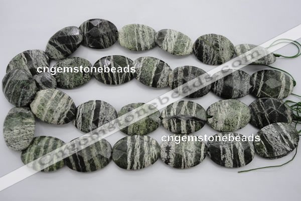 CSJ114 15.5 inches 22*30mm faceted oval green silver line jasper beads