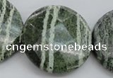 CSJ125 15.5 inches 40mm faceted coin green silver line jasper beads