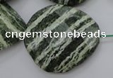 CSJ128 15.5 inches 30*38mm faceted freeform green silver line jasper beads