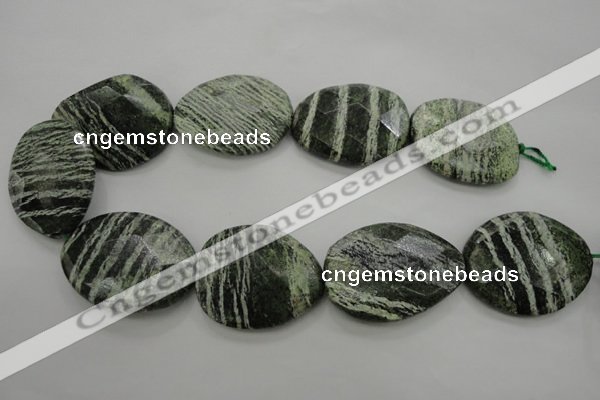 CSJ129 15.5 inches 35*42mm faceted freeform green silver line jasper beads