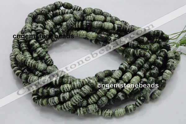 CSJ14 15.5 inches 8*12mm egg-shaped green silver line jasper beads