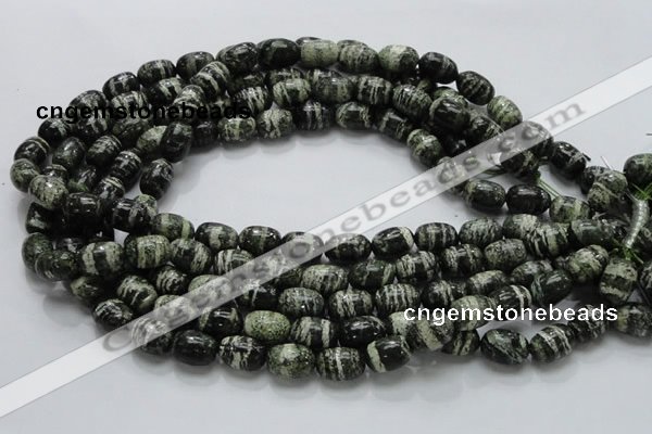 CSJ15 15.5 inches 10*15mm egg-shaped green silver line jasper beads