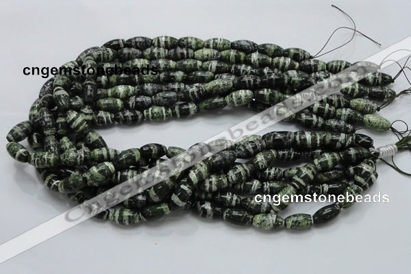 CSJ18 15.5 inches 8*15mm rice green silver line jasper beads