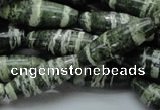 CSJ19 15.5 inches 10*30mm rice green silver line jasper beads