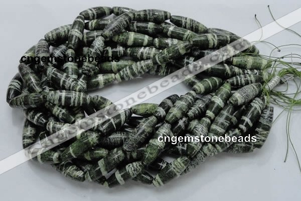 CSJ19 15.5 inches 10*30mm rice green silver line jasper beads