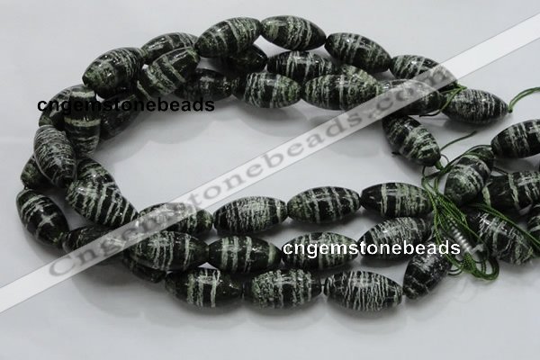 CSJ20 15.5 inches 15*30mm rice green silver line jasper beads