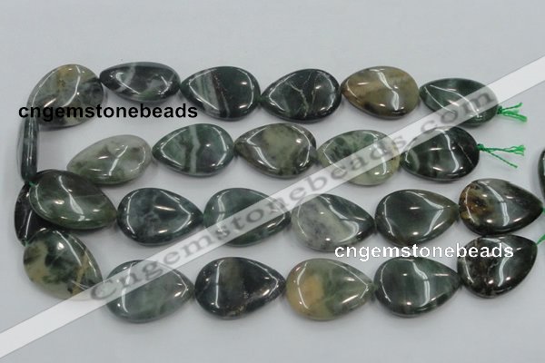 CSJ205 15.5 inches 22*30mm flat teardrop serpentine jade gemstone beads