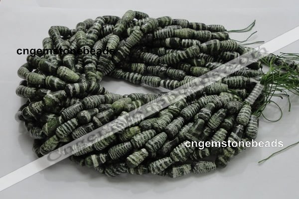 CSJ21 15.5 inches 8*16mm teardrop green silver line jasper beads