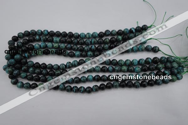 CSJ211 15.5 inches 8mm round dyed green silver line jasper beads