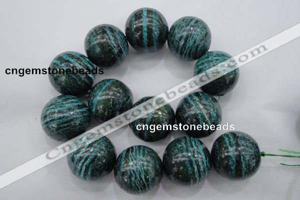 CSJ212 15.5 inches 30mm round dyed green silver line jasper beads