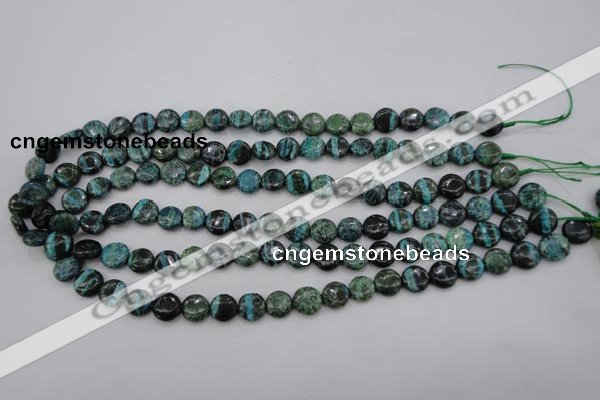 CSJ214 15.5 inches 10mm flat round dyed green silver line jasper beads