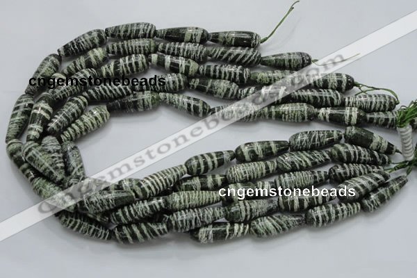 CSJ22 15.5 inches 10*30mm teardrop green silver line jasper beads