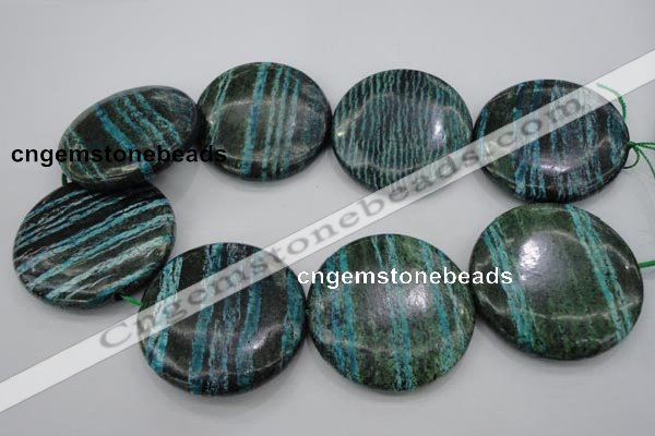 CSJ221 15.5 inches 50mm flat round dyed green silver line jasper beads