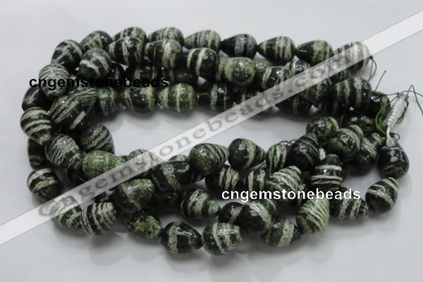 CSJ23 15.5 inches 15*20mm teardrop green silver line jasper beads