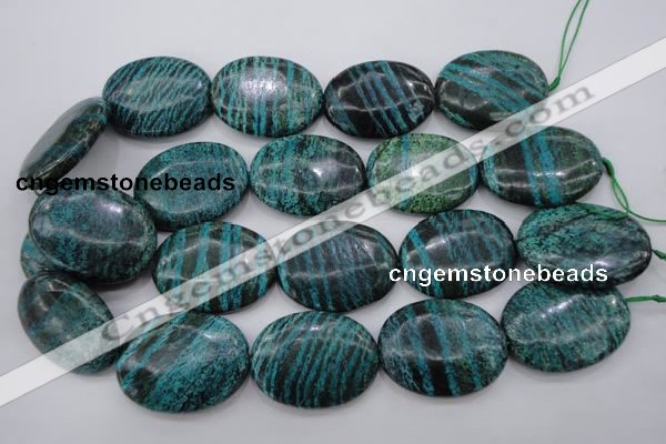 CSJ230 15.5 inches 30*40mm oval dyed green silver line jasper beads