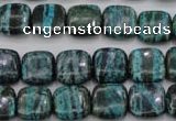 CSJ233 15.5 inches 12*12mm square dyed green silver line jasper beads