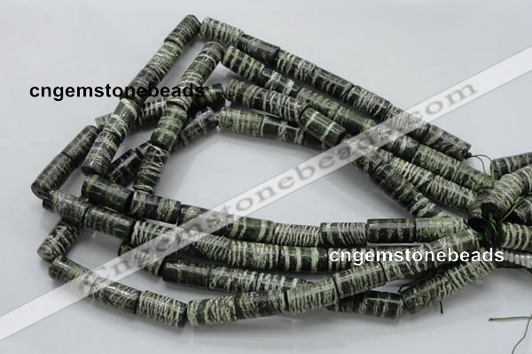 CSJ24 15.5 inches 10*20mm column green silver line jasper beads