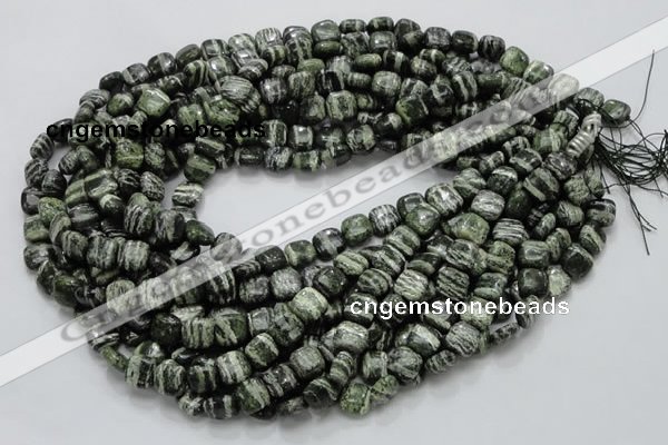 CSJ25 15.5 inches 8*8mm square green silver line jasper beads