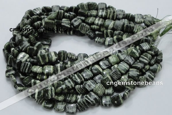 CSJ27 15.5 inches 12*12mm square green silver line jasper beads