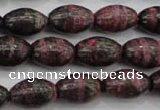 CSJ271 15.5 inches 10*14mm rice dyed green silver line jasper beads