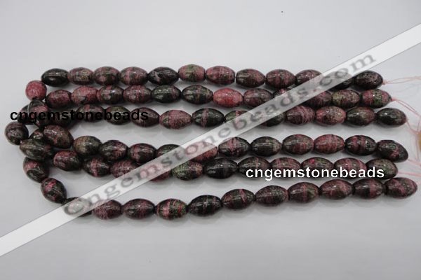 CSJ271 15.5 inches 10*14mm rice dyed green silver line jasper beads