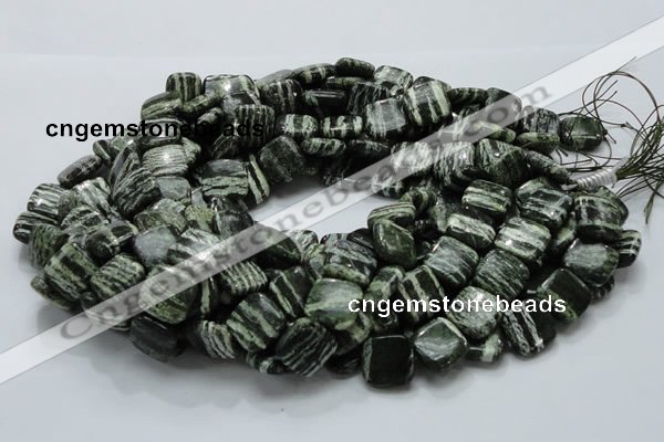 CSJ28 15.5 inches 16*16mm square green silver line jasper beads