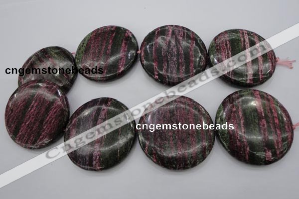 CSJ288 15.5 inches 50mm flat round dyed green silver line jasper beads