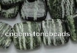 CSJ29 15.5 inches 20*20mm square green silver line jasper beads