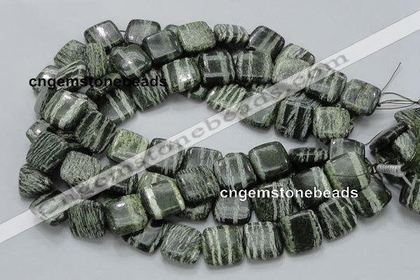 CSJ29 15.5 inches 20*20mm square green silver line jasper beads