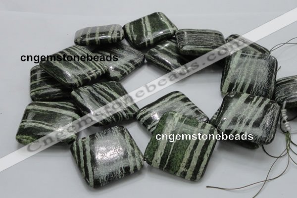 CSJ34 15.5 inches 40*40mm diamond green silver line jasper beads