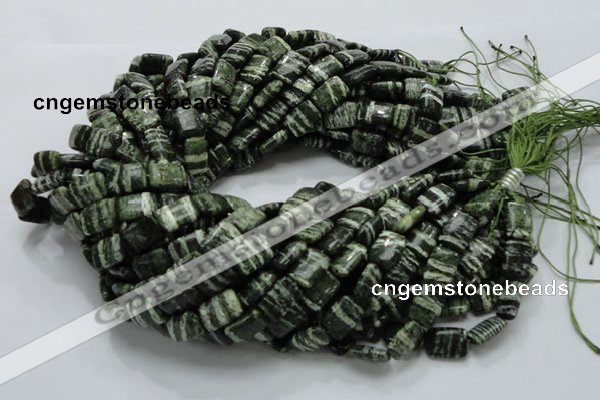 CSJ36 15.5 inches 10*14mm rectangle green silver line jasper beads