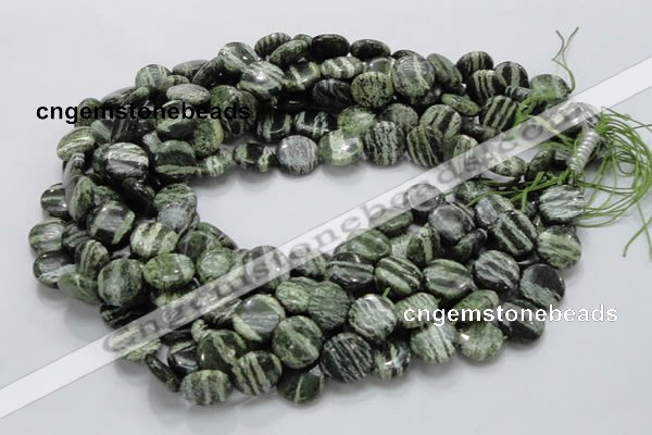 CSJ43 15.5 inches 15mm flat round green silver line jasper beads