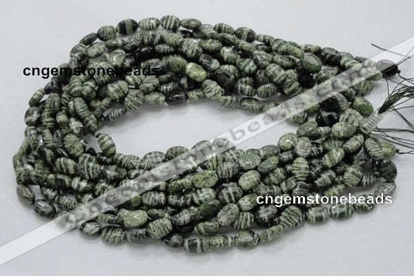 CSJ50 15.5 inches 8*12mm oval green silver line jasper beads