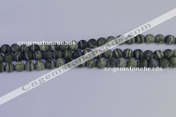 CSJ502 15.5 inches 8mm round matte green silver line jasper beads