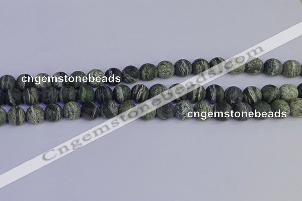 CSJ503 15.5 inches 10mm round matte green silver line jasper beads