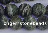 CSJ505 15.5 inches 14mm round matte green silver line jasper beads