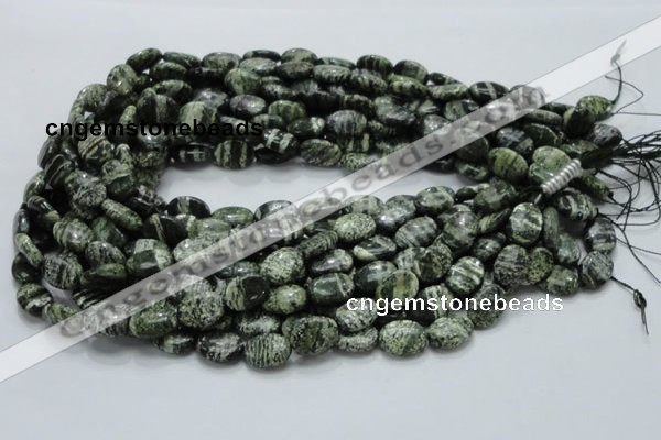 CSJ51 15.5 inches 10*14mm oval green silver line jasper beads