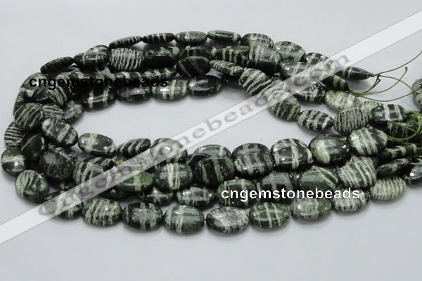 CSJ52 15.5 inches 13*18mm oval green silver line jasper beads