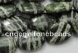 CSJ53 15.5 inches 15*20mm oval green silver line jasper beads