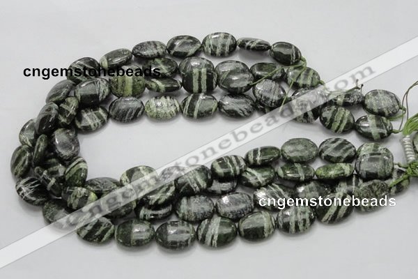 CSJ53 15.5 inches 15*20mm oval green silver line jasper beads